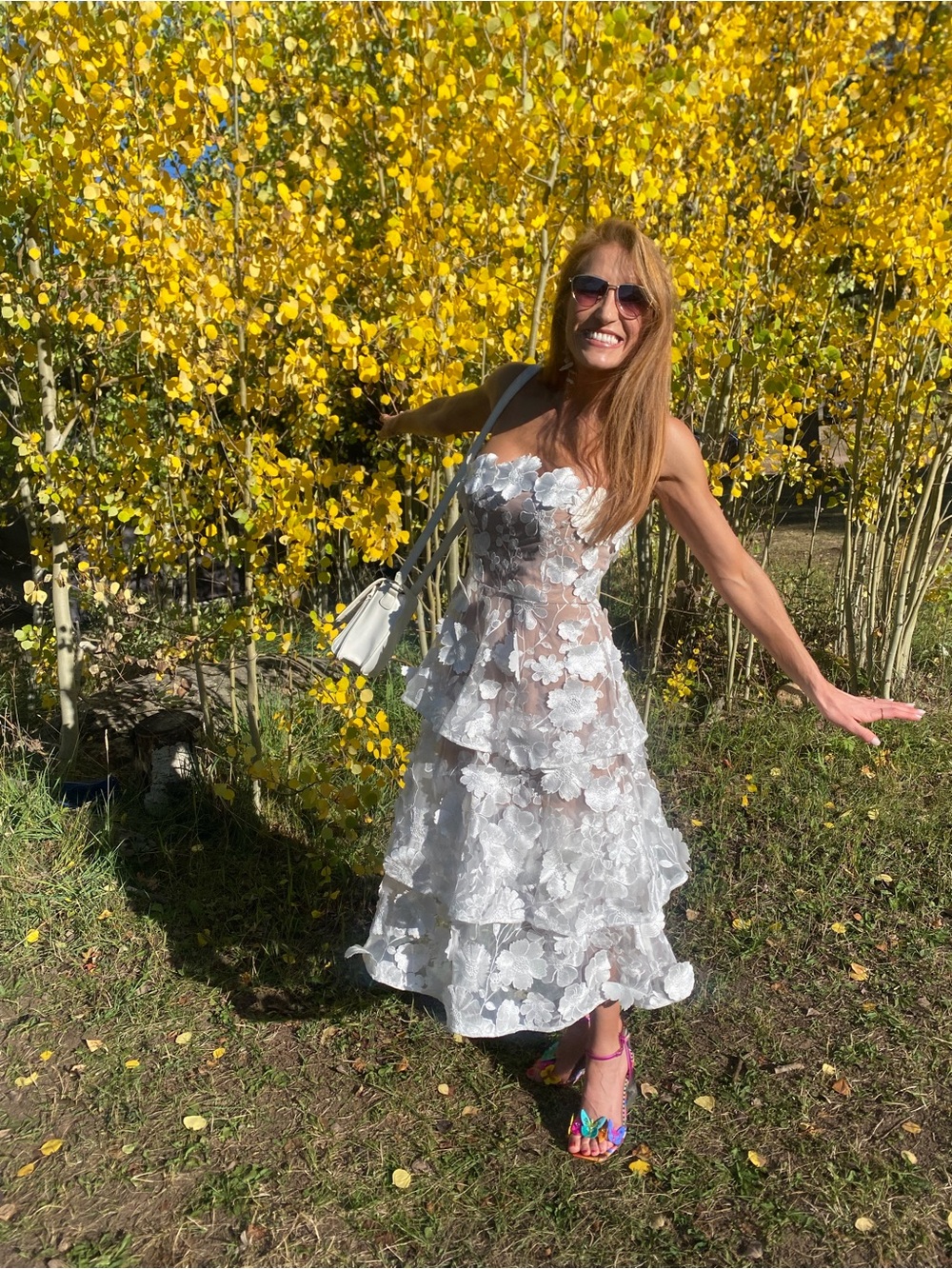 White Floral Lace Tiered Midi Dress - Picture 3 of 5